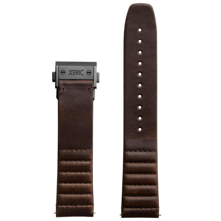 Xeric 22mm Ribbed Horween Leather Brown Strap with Gunmetal Deployant Clasp