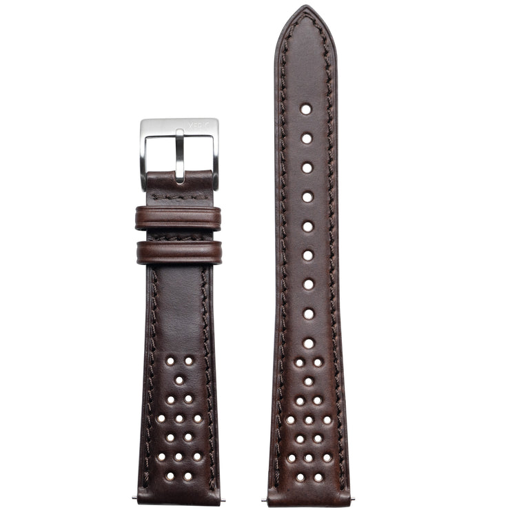 Xeric 20mm Horween Dark Brown Perforated Leather Strap Silver Buckle