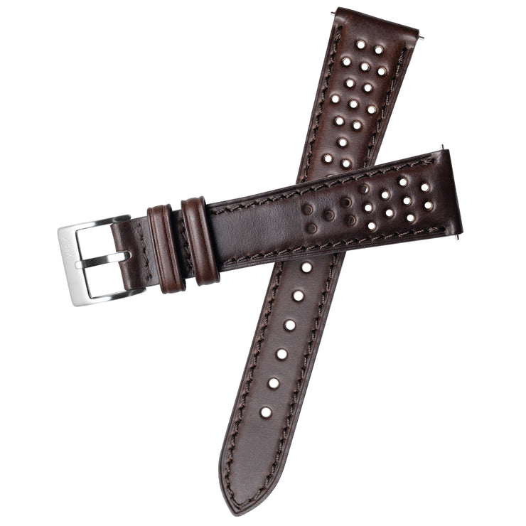Xeric 20mm Horween Dark Brown Perforated Leather Strap Silver Buckle