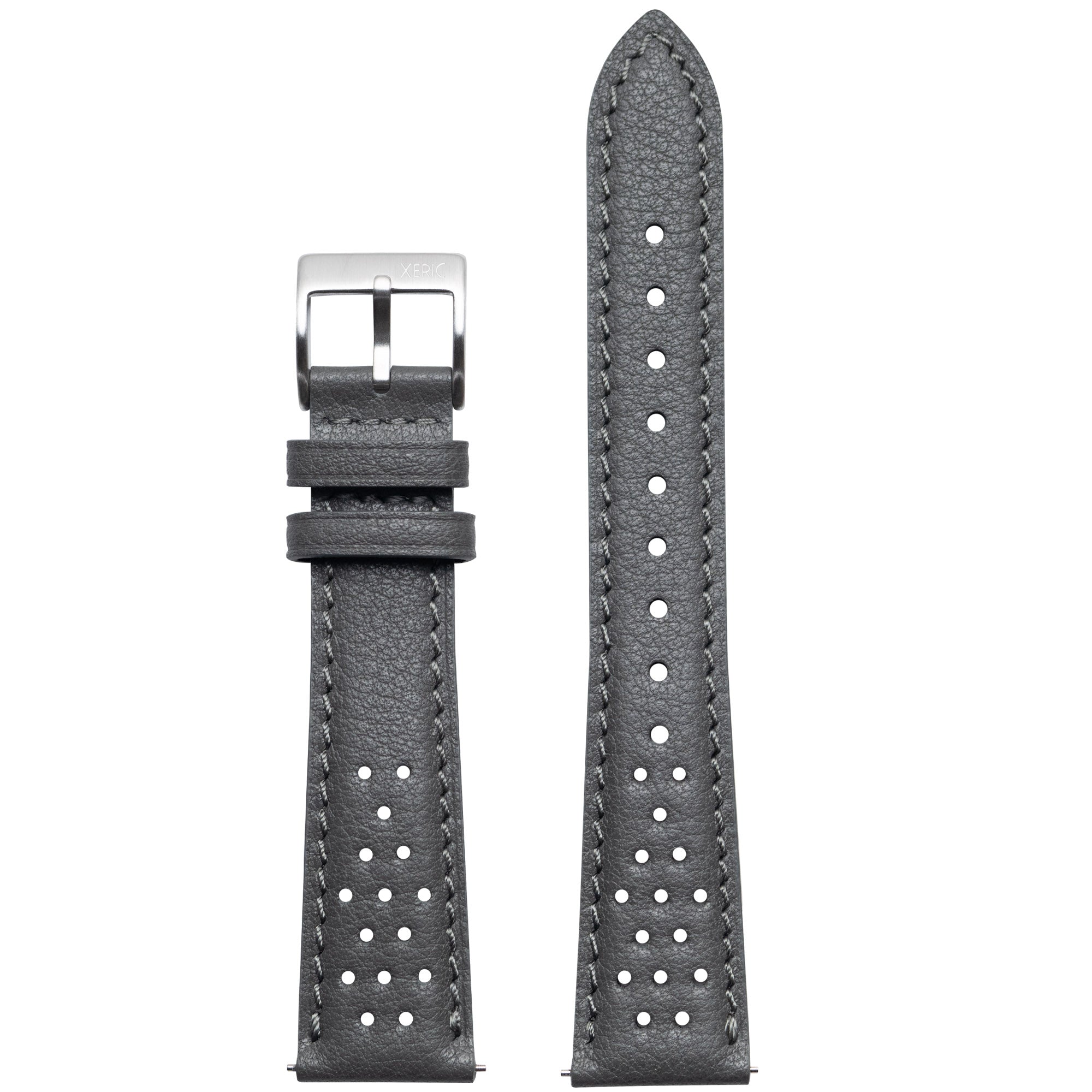 Xeric 20mm Italian Gray Perforated Leather Strap Silver Buckle