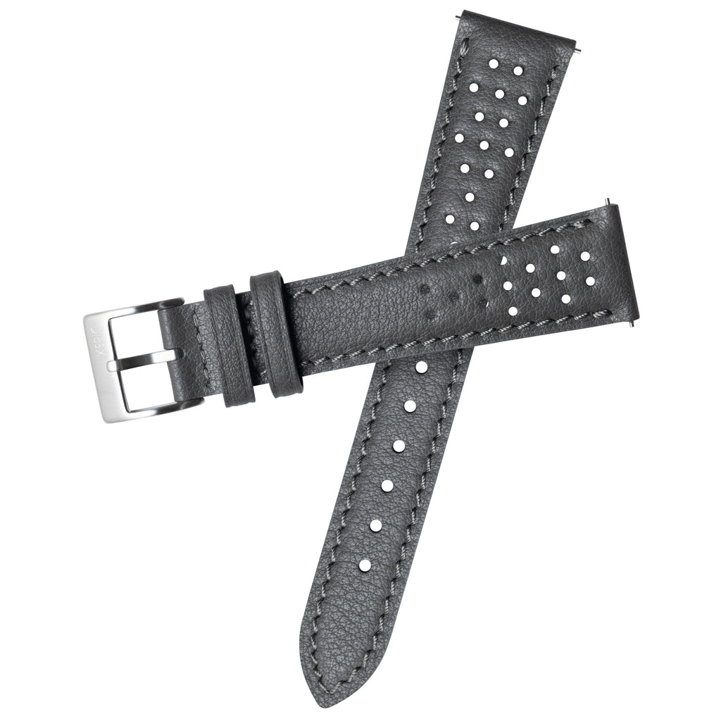 Xeric 20mm Italian Gray Perforated Leather Strap Silver Buckle