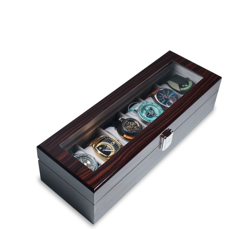 Six Watch Macassar Wood Collectors Display Case