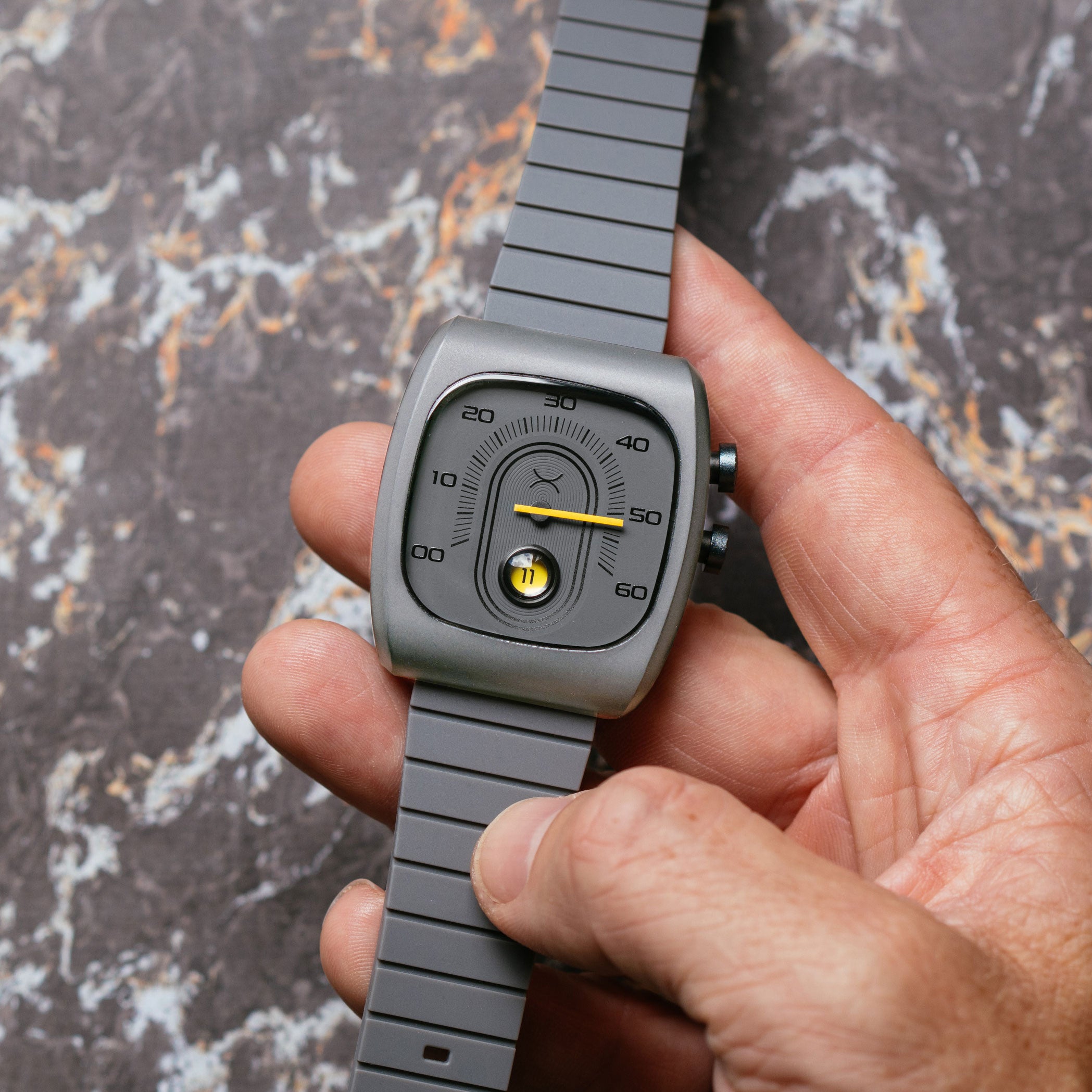 Retroscope Jump Hour Gray Yellow | Xeric.com – Xeric Watches