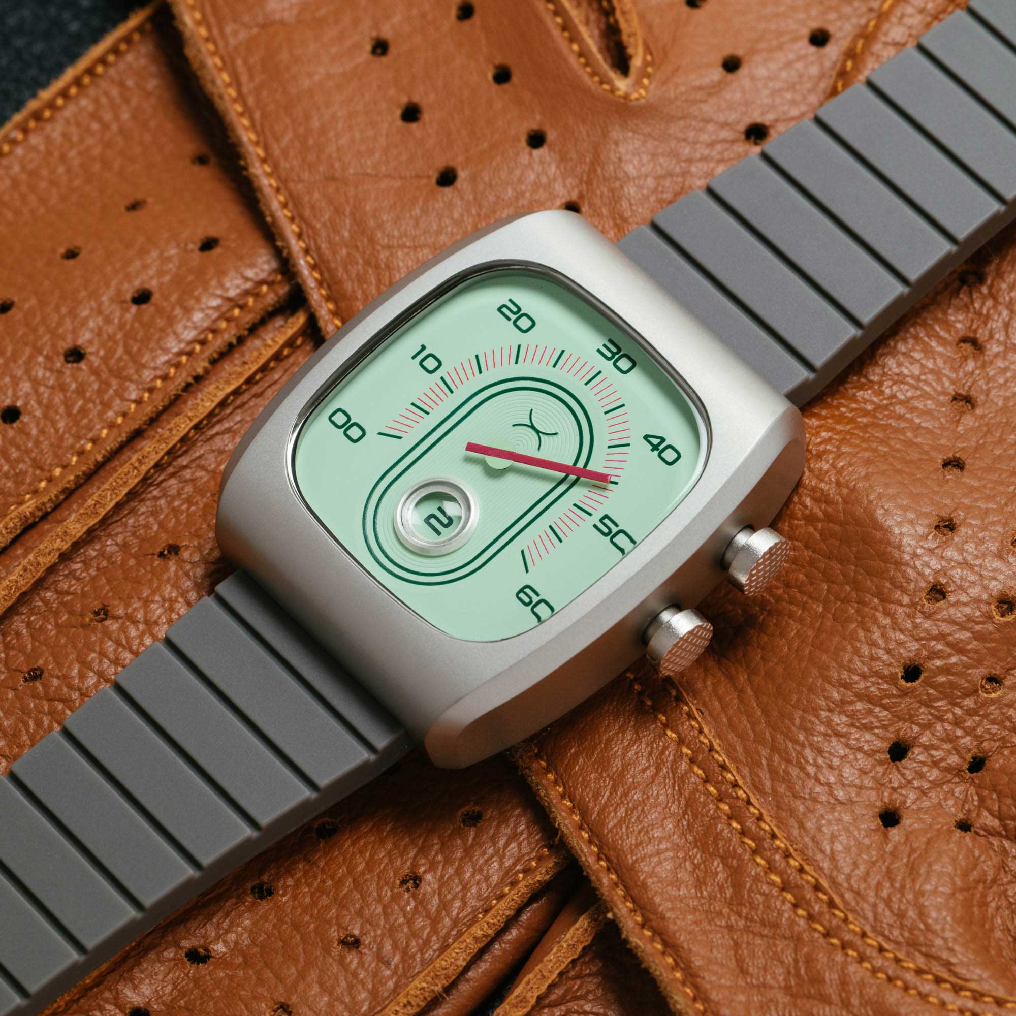 Retroscope Jump Hour Mint Ruby | Xeric.com – Xeric Watches