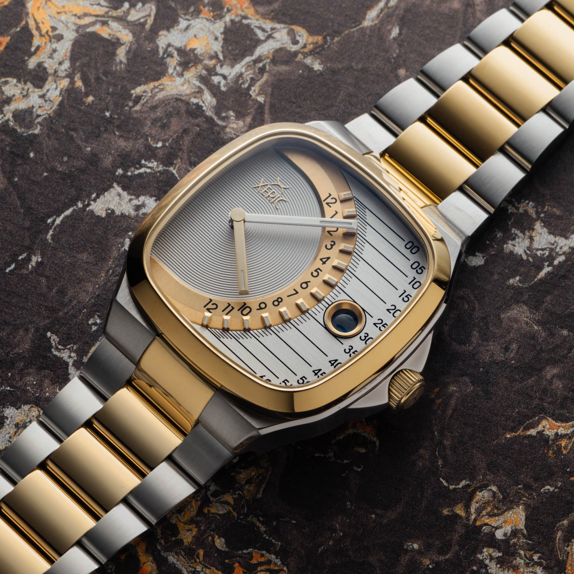 Timeline Retrograde Automatic Two-tone Gold Silver | Xeric.com