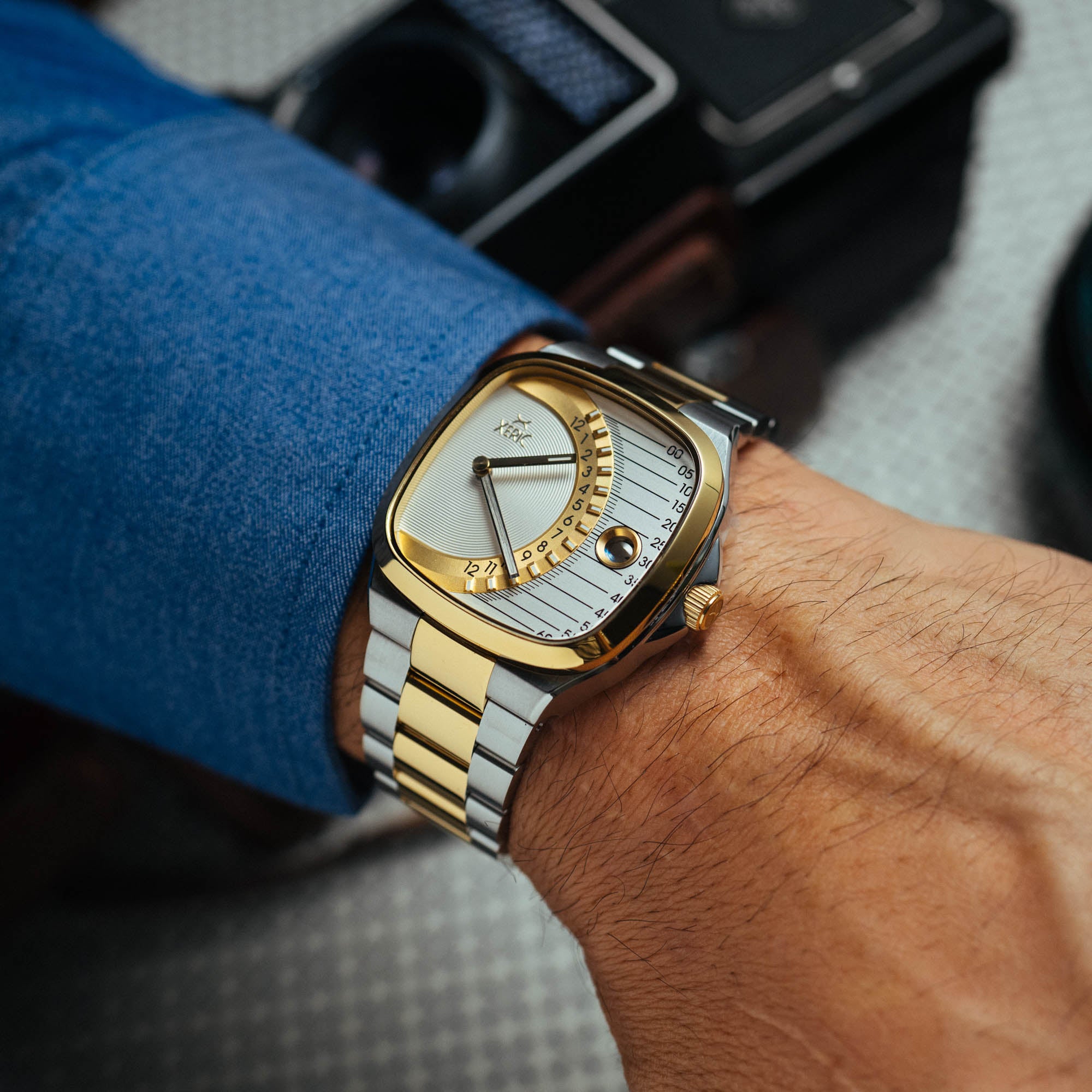 Timeline Retrograde Automatic Two-tone Gold Silver | Xeric.com