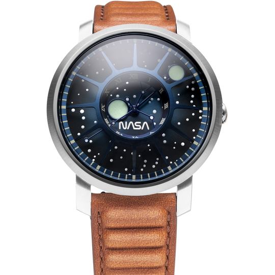 NASA Trappist-1 Sapphire Blue Moon by Xeric unique watches for men with sapphire glass crystal and leather strap