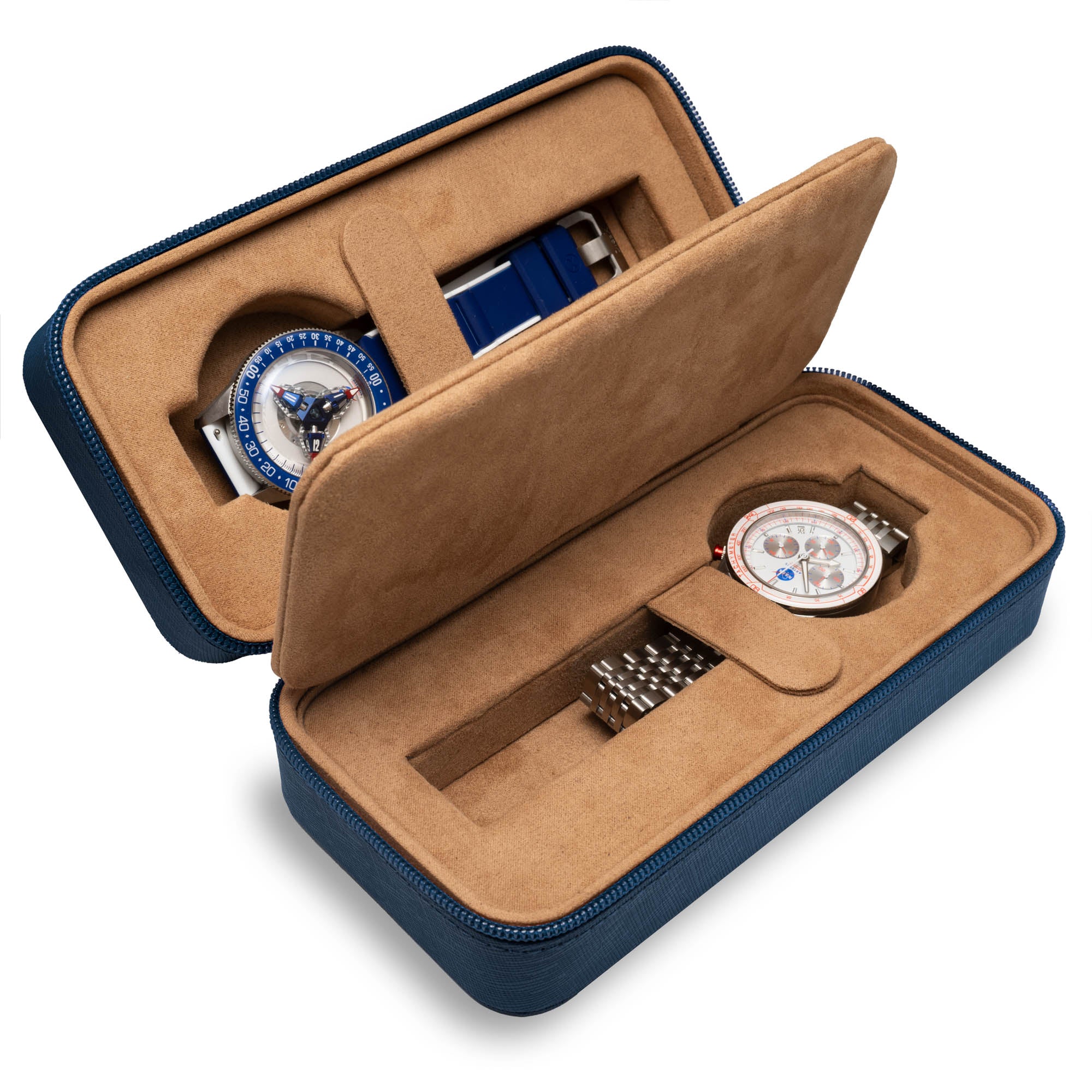 Xeric Two-watch Prussian Blue Saffiano Carrying Case | Xeric Watches