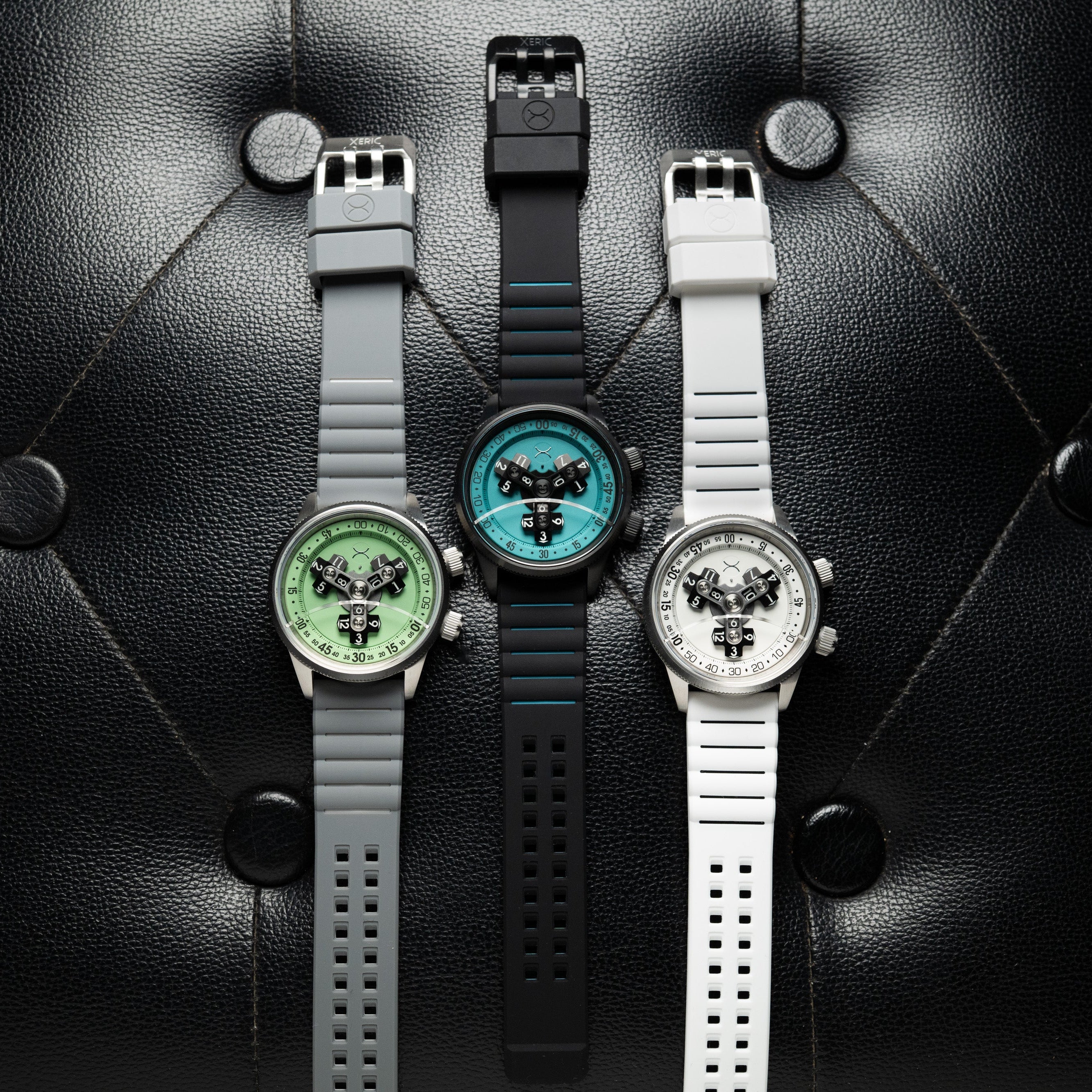 Vendetta II Automatic Wandering Hour Black Cyan Lume | Xeric.com