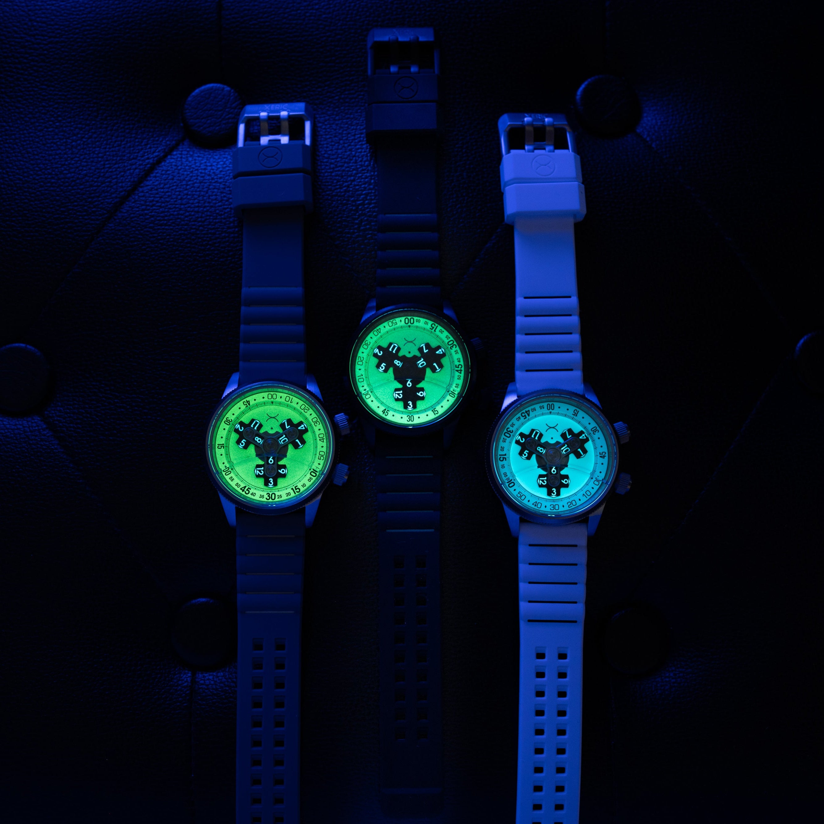 Vendetta II Automatic Wandering Hour Black Cyan Lume | Xeric.com