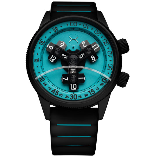 Vendetta II Automatic Wandering Hour Black Cyan Lume