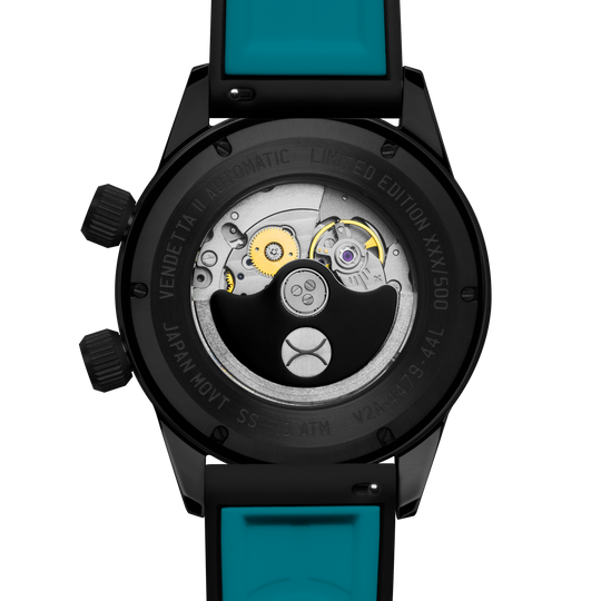 Vendetta II Automatic Wandering Hour Black Cyan Lume