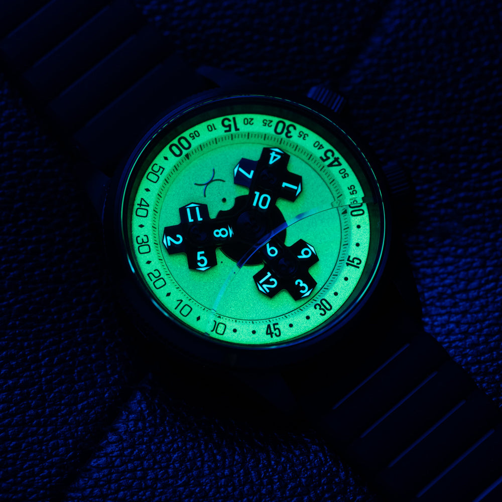 Vendetta II Automatic Wandering Hour Black Cyan Lume