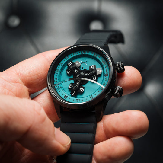 Vendetta II Automatic Wandering Hour Black Cyan Lume