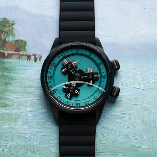 Vendetta II Automatic Wandering Hour Black Cyan Lume