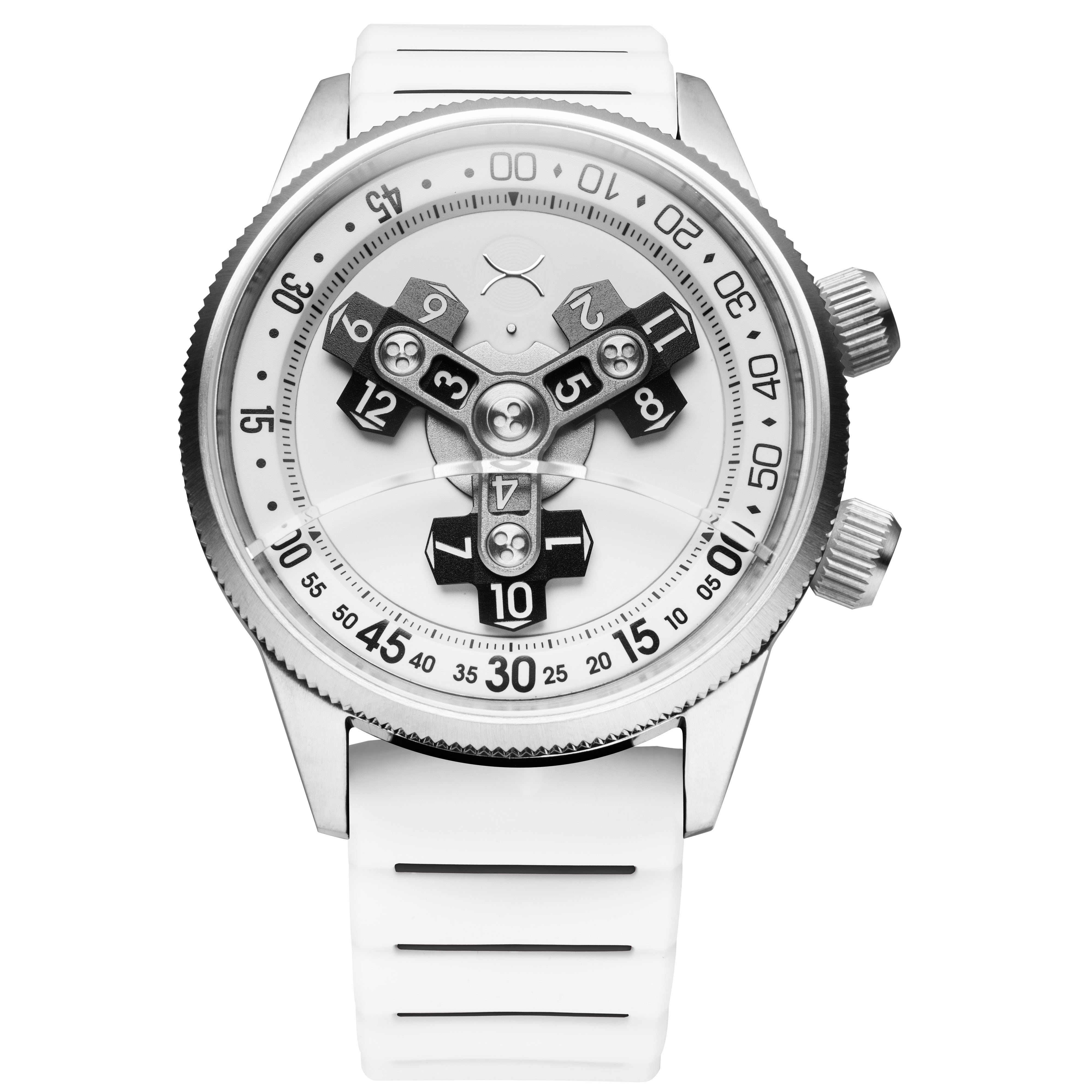 Vendetta II Automatic Wandering Hour All White Lume | Xeric.com