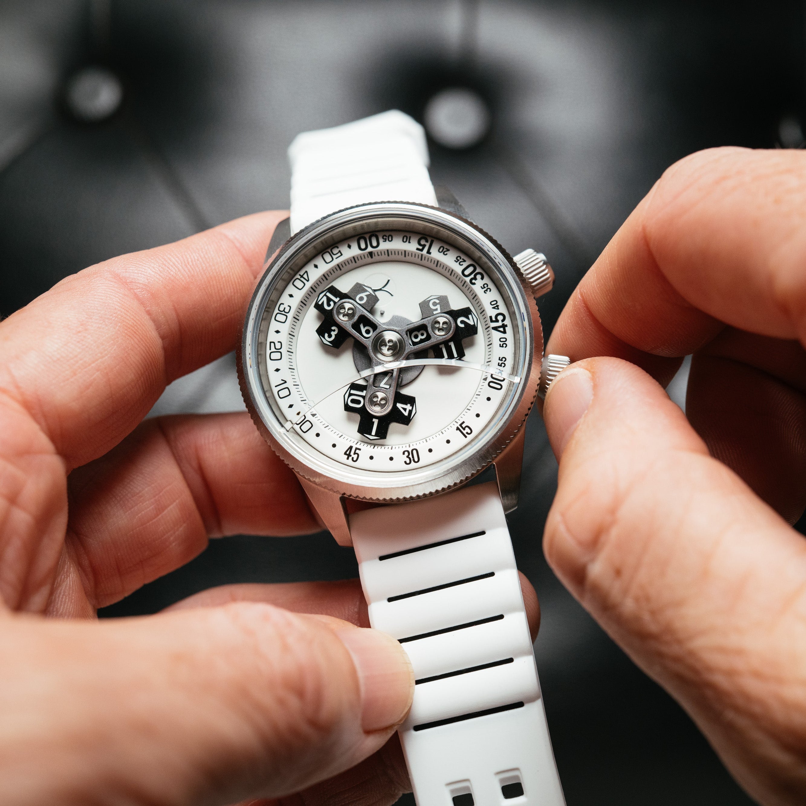 Vendetta II Automatic Wandering Hour All White Lume | Xeric.com