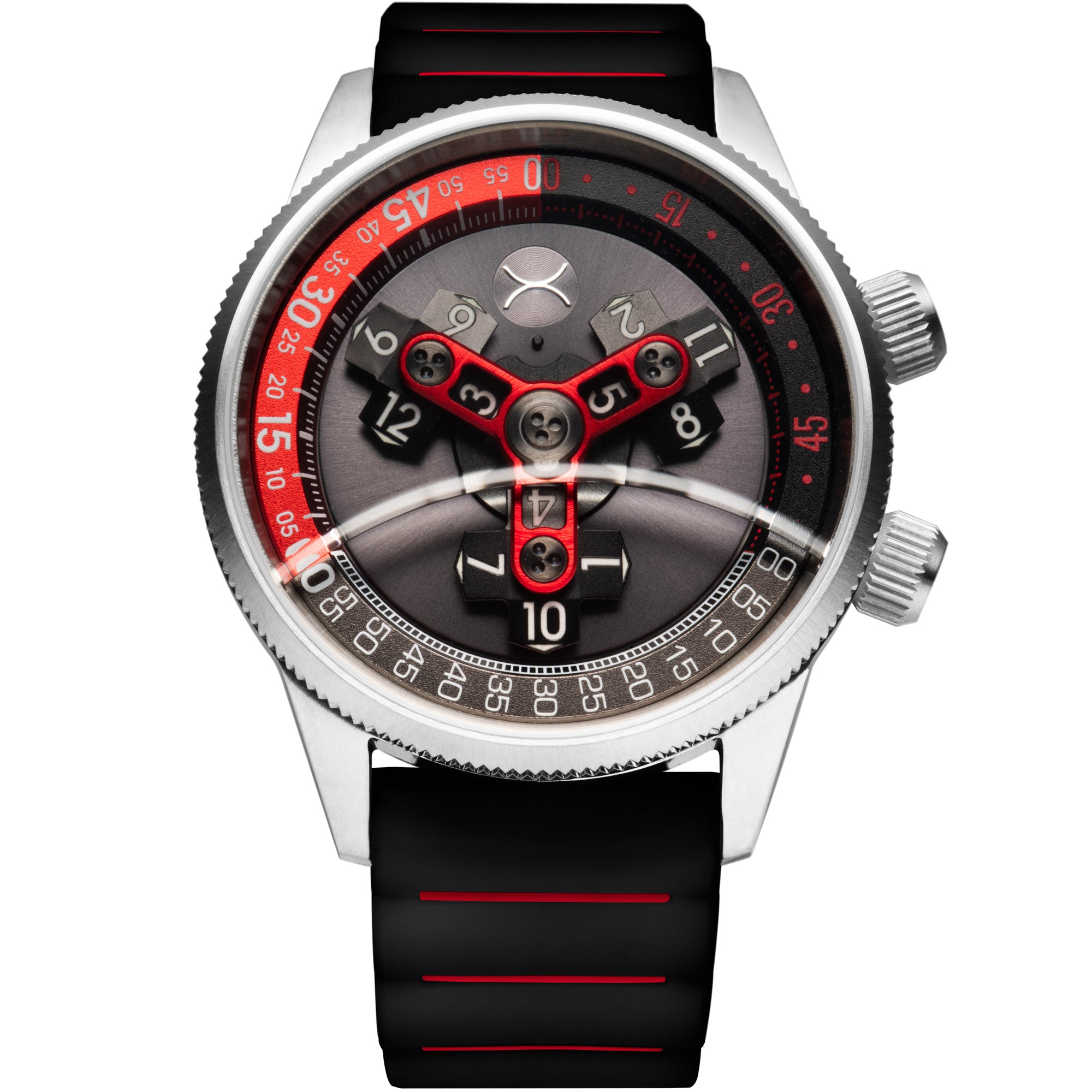 ワールドテックウォリアー　レネゲード Vendetta II Automatic Wandering Hour Black Gray Red | Xeric.com