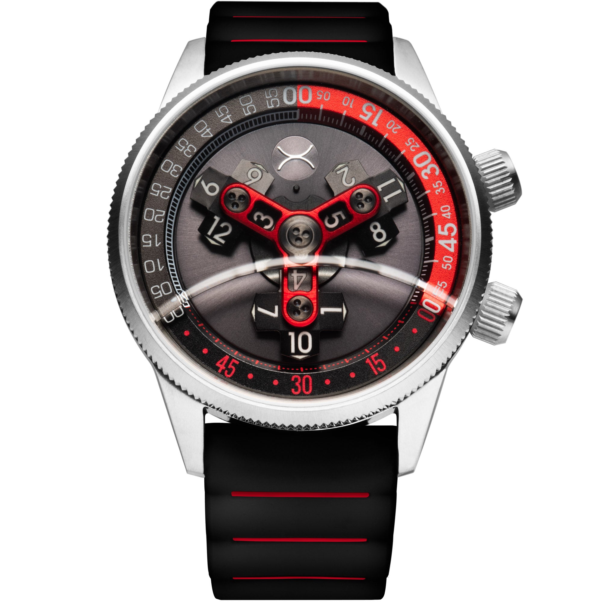 Vendetta II Automatic Wandering Hour Black Gray Red | Xeric.com