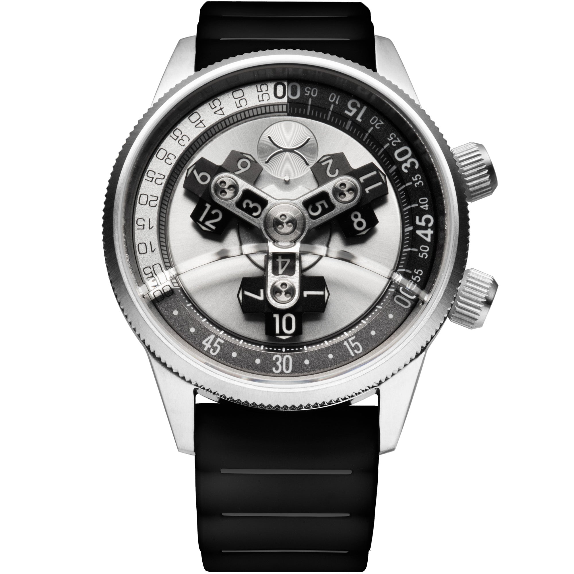 Vendetta II Automatic Wandering Hour Silver Black | Xeric.com