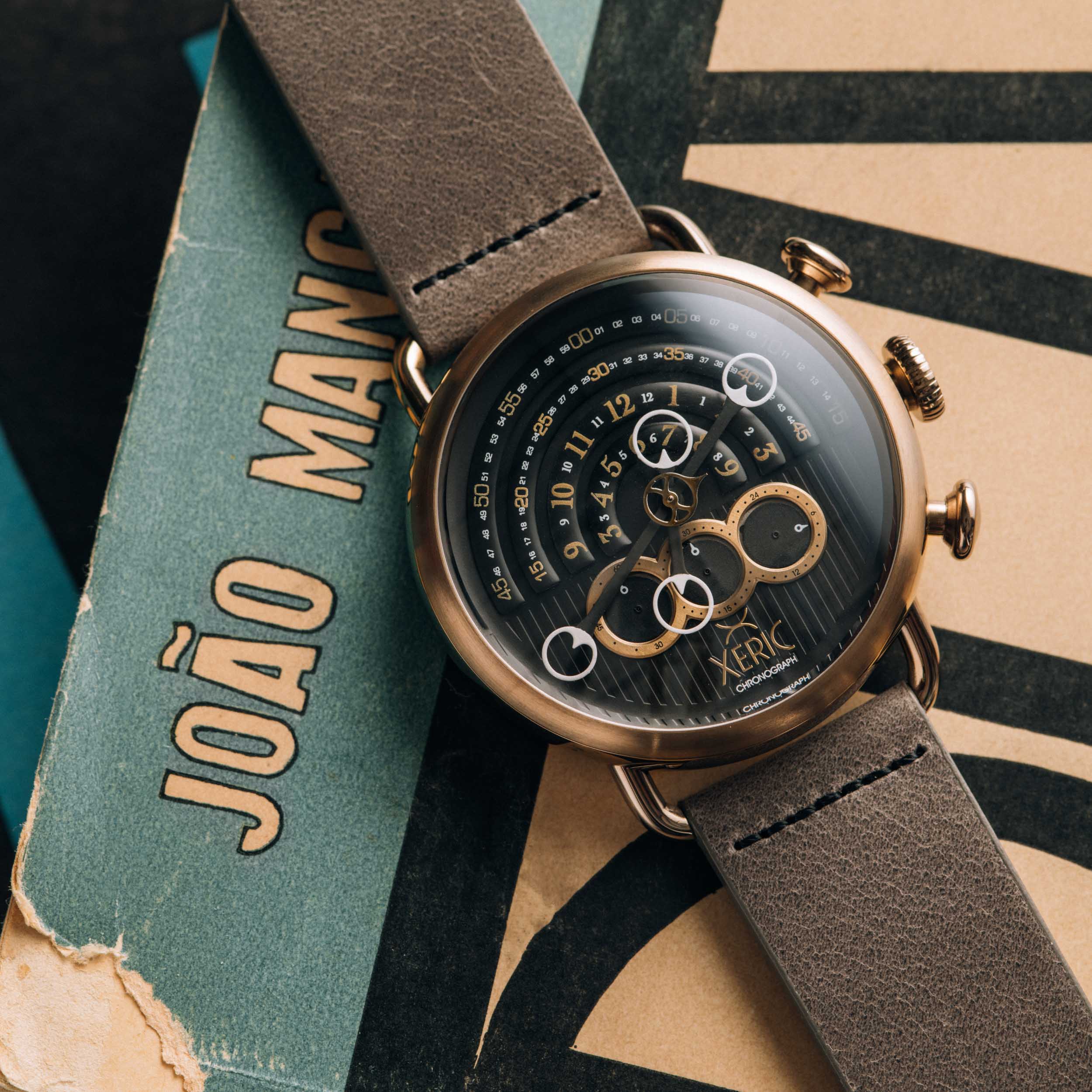 Halograph Chrono Sapphire Antique Brass | Xeric.com – Xeric Watches
