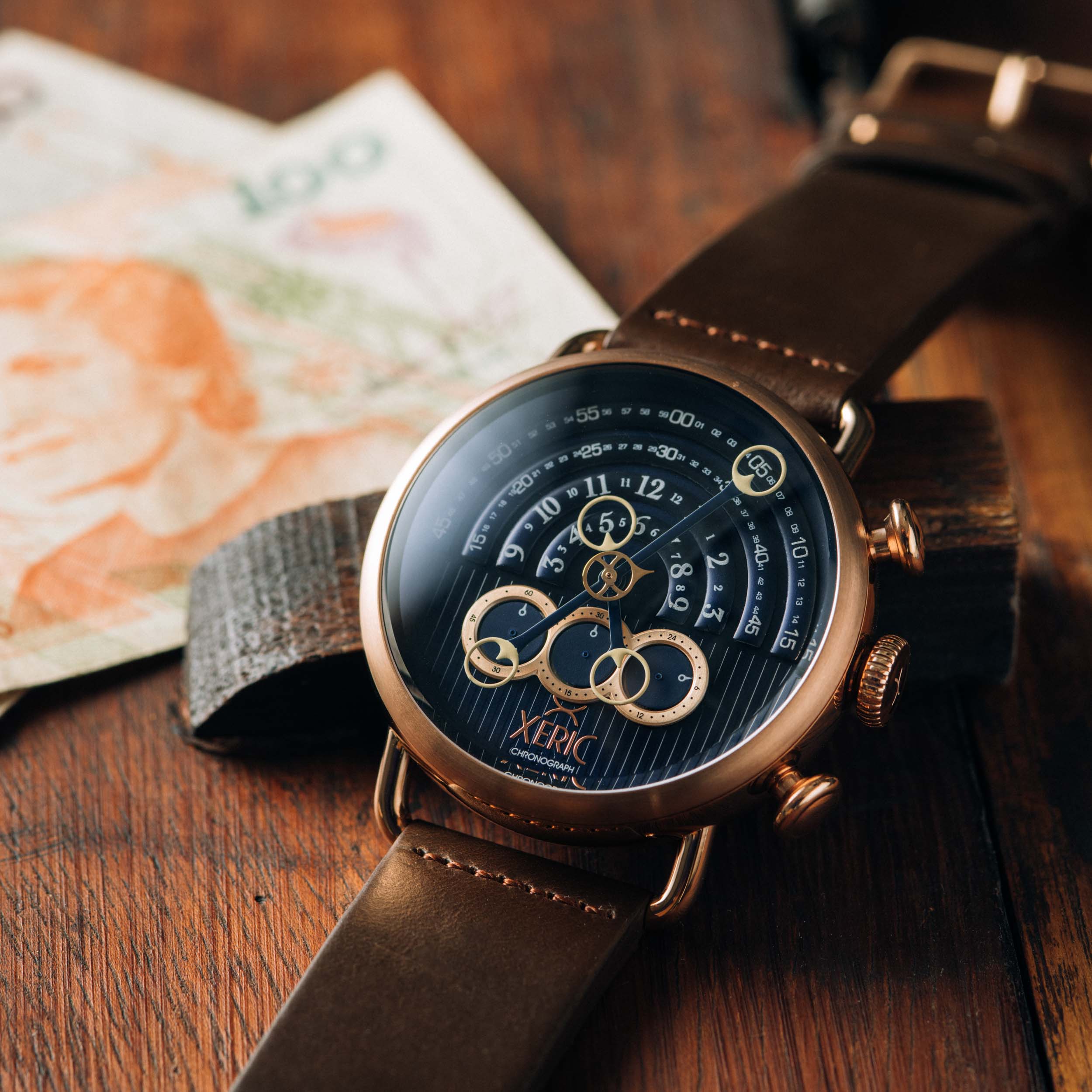 Halograph Chrono Sapphire Rose Gold Indigo | Xeric.com – Xeric Watches