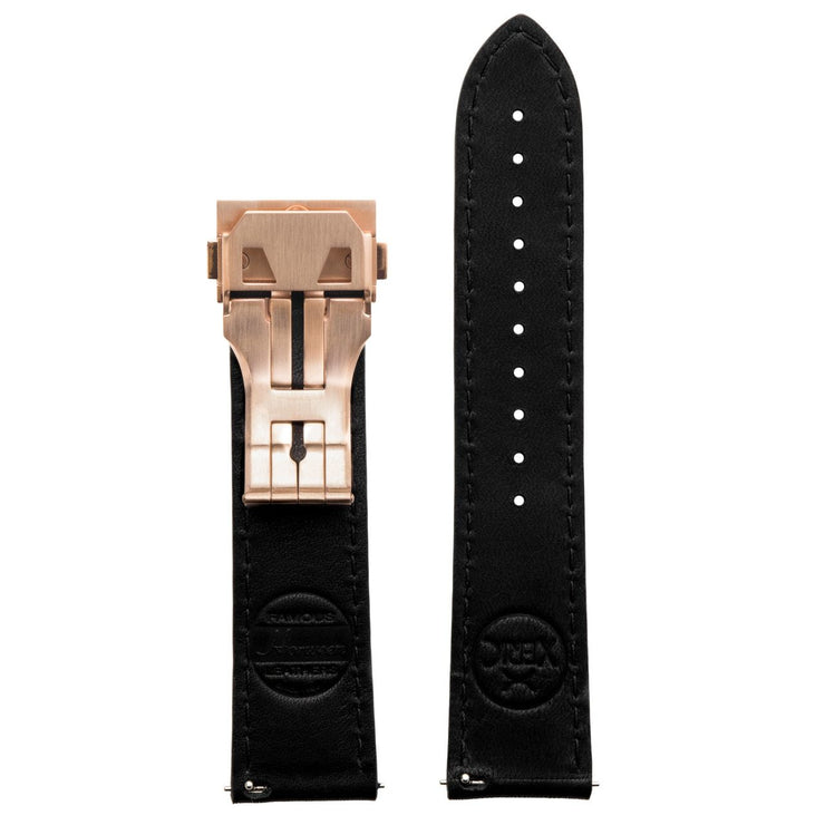 Xeric 22mm Horween Essex Black Strap Rose Gold Hidden Deployant Clasp
