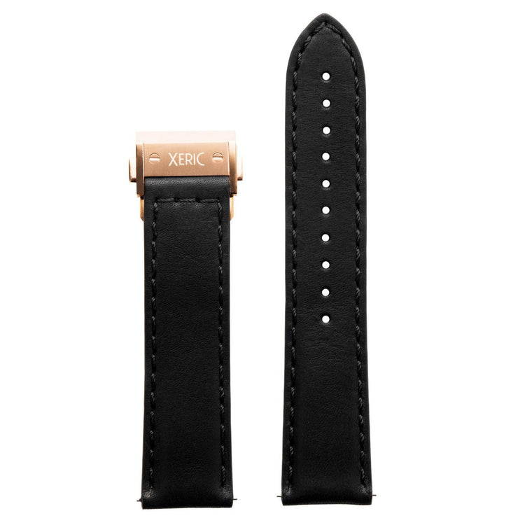 Xeric 22mm Horween Essex Black Strap Rose Gold Hidden Deployant Clasp