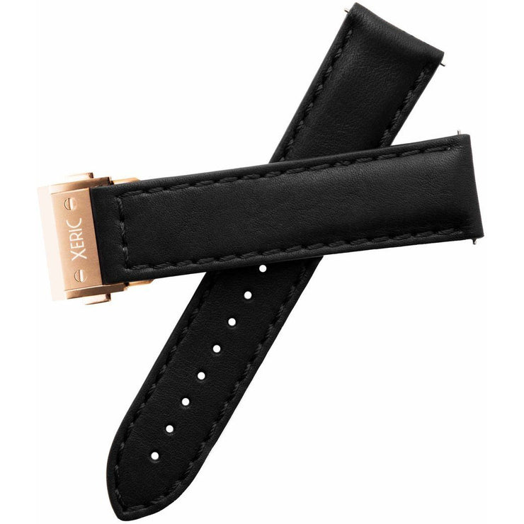 Xeric 22mm Horween Black Essex Strap with Rose Gold Hidden Deployant Clasp