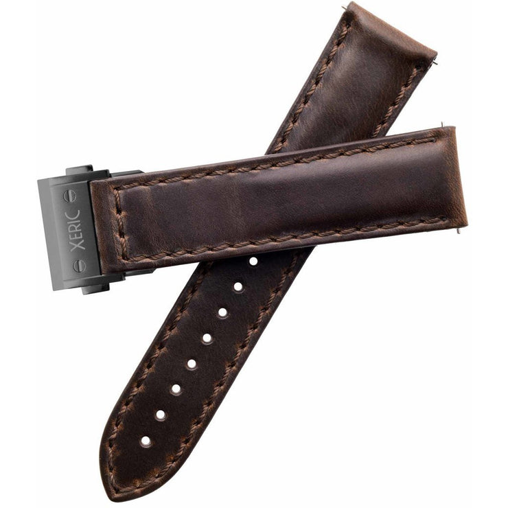 Xeric 22mm Horween Brown Chromexcel Strap with Gunmetal Hidden Deployant Clasp