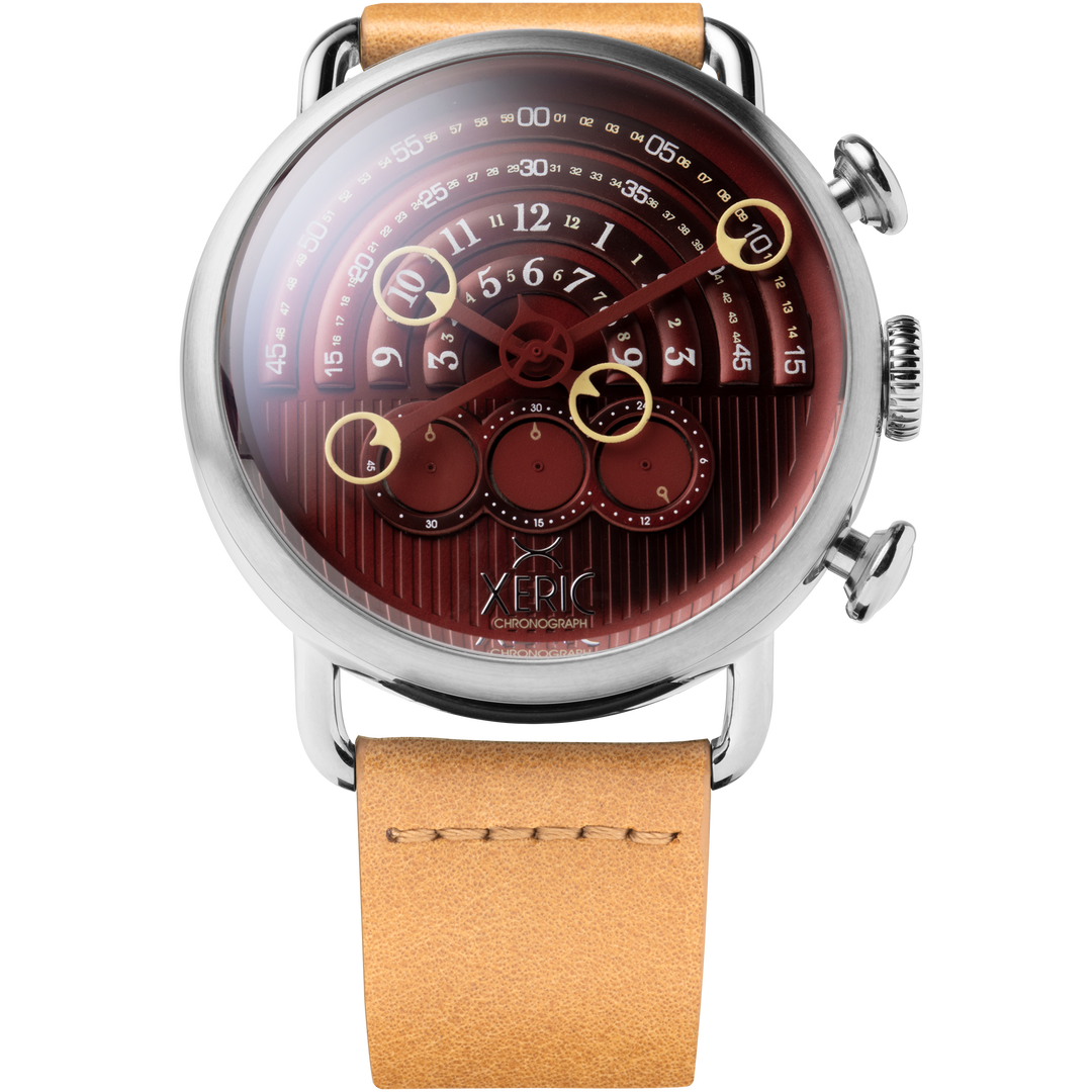 Xeric Halograph Chrono Sapphire Silver Oxblood Xeric Xeric Watches