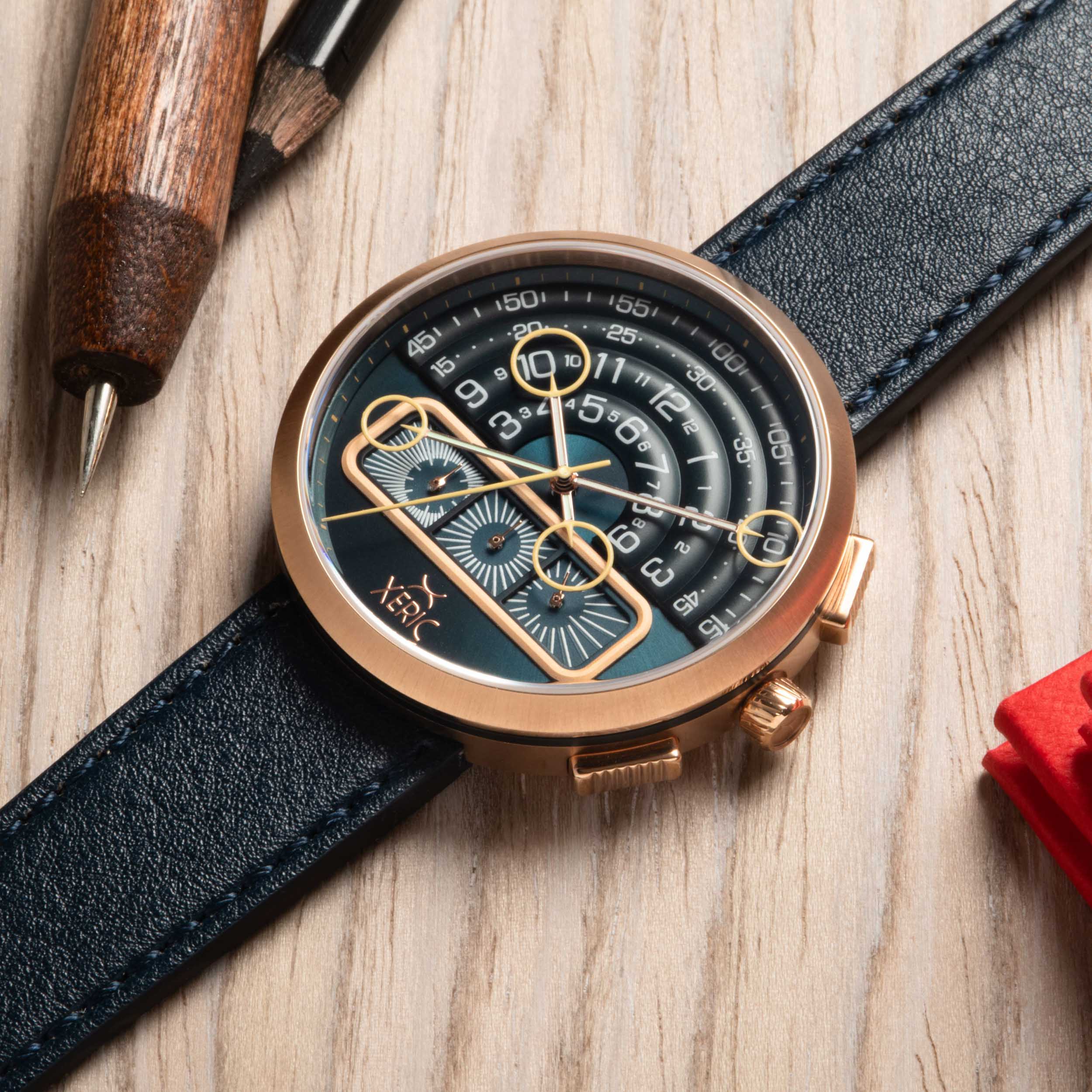 Halograph II Chrono Rose Gold Indigo | Xeric.com – Xeric Watches