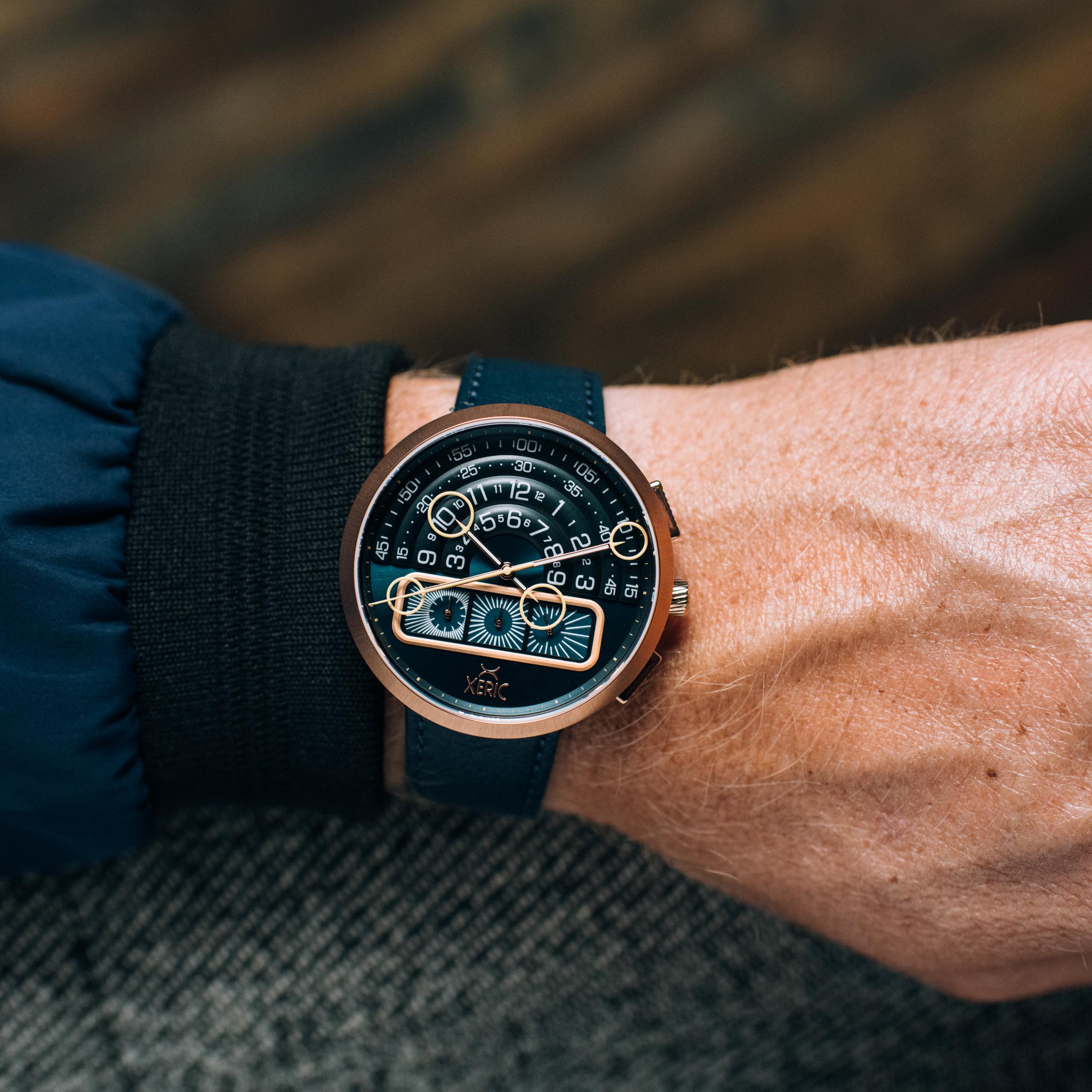 Halograph II Chrono Rose Gold Indigo | Xeric.com – Xeric Watches
