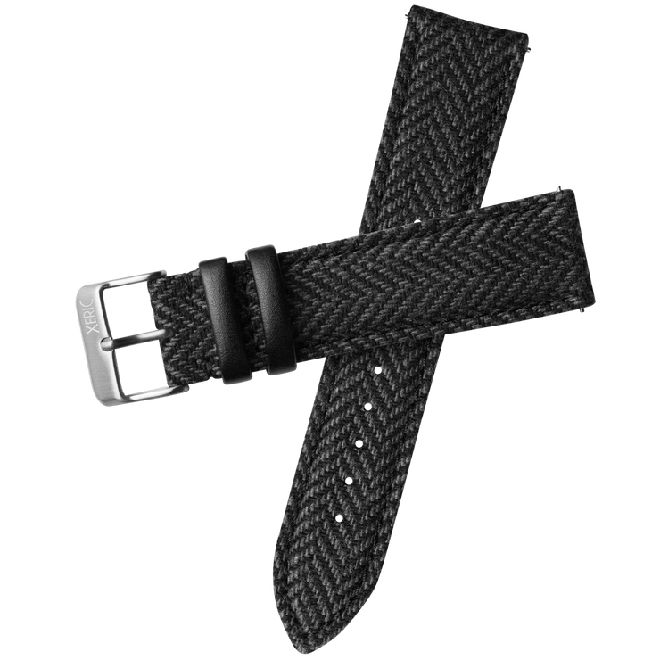 Xeric 22mm Herringbone Tweed Black Strap Silver Buckle