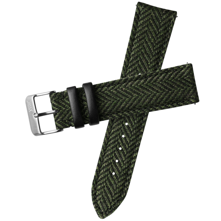 Xeric 20mm Herringbone Tweed Green Strap Silver Buckle