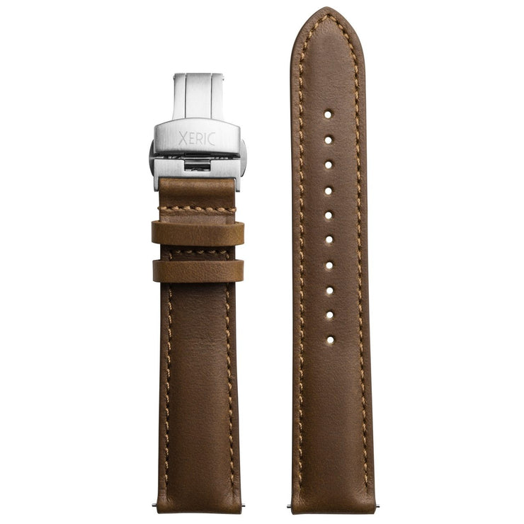 Xeric 20mm Horween Chromexcel Leather Brown Strap Silver Deployant Clasp