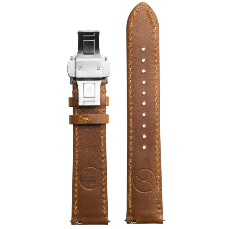 Xeric 20mm Horween Chromexcel Leather Tan Strap Silver Deployant Clasp