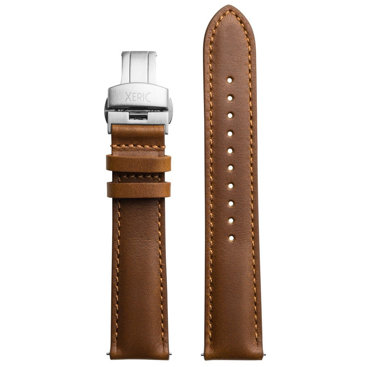 Xeric 20mm Horween Chromexcel Leather Tan Strap Silver Deployant Clasp