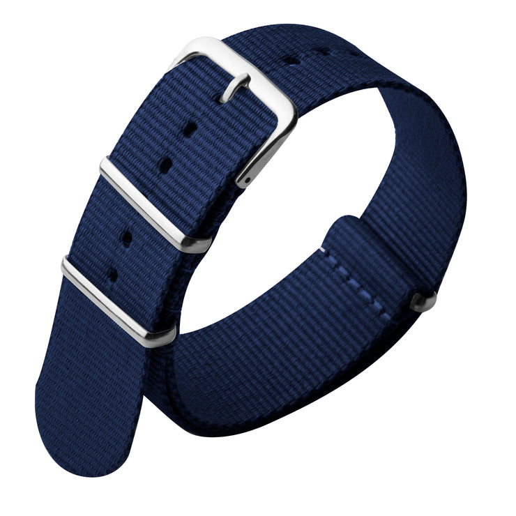 Xeric 22mm Military Strap Blue with Silver Hardware
