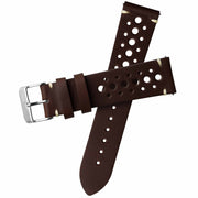 Xeric 22mm Horween Leather Racing Dark Brown Strap Silver Buckle