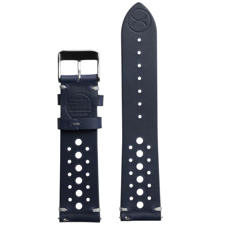 Xeric 20mm Horween Leather Racing Navy Strap Silver Buckle