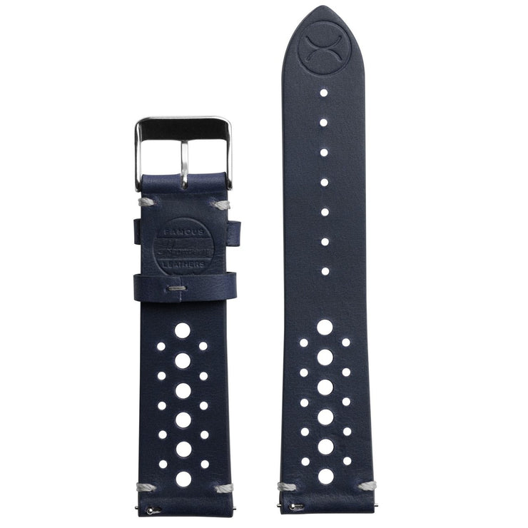 Xeric 22mm Horween Leather Racing Navy Strap Silver Buckle