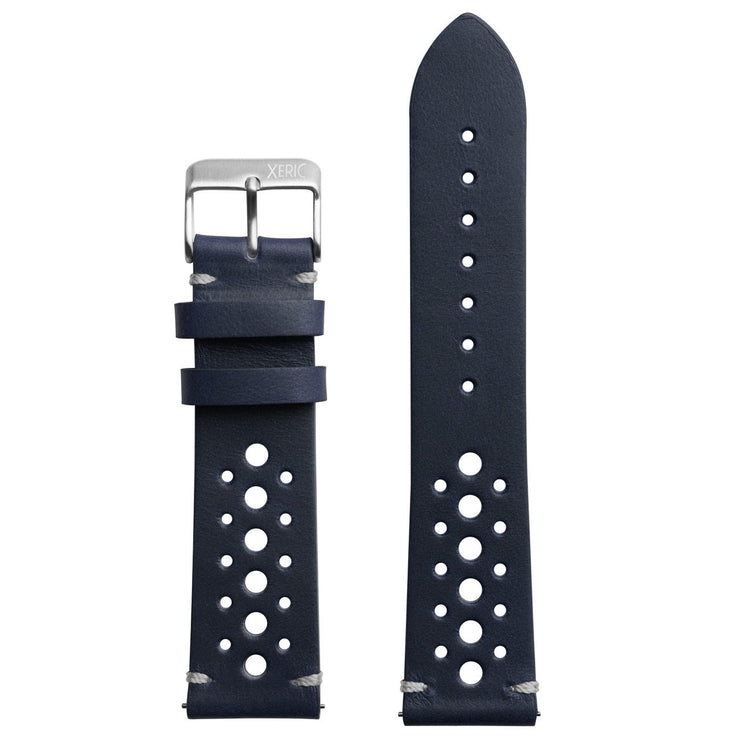 Xeric 22mm Horween Leather Racing Navy Strap Silver Buckle