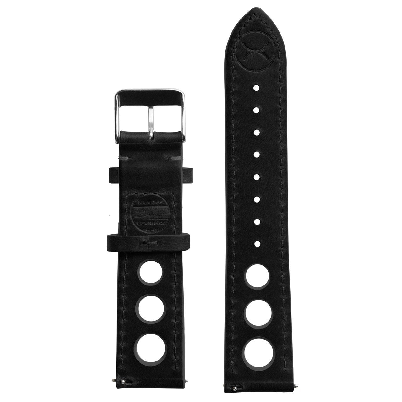 Xeric 22mm Horween Leather Rally Black Charcoal Strap Silver