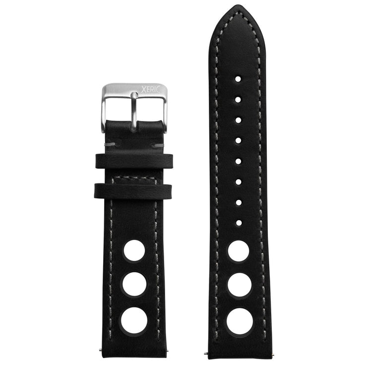 Xeric 20mm Horween Leather Rally Black Charcoal Strap Silver Buckle