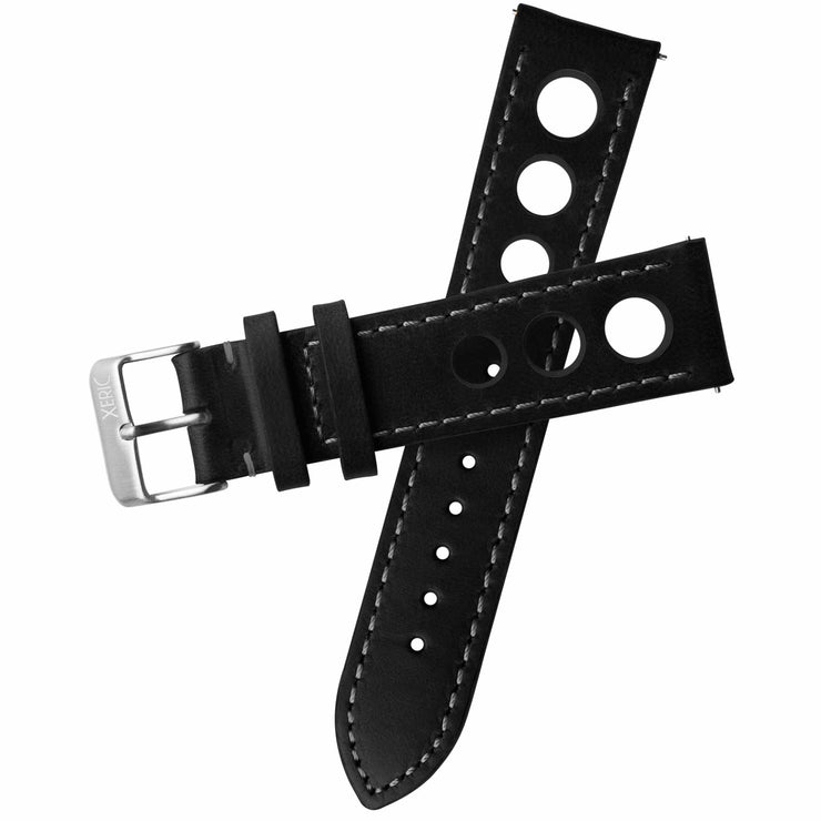 Xeric 24mm Horween Leather Rally Black Charcoal Strap Silver Buckle