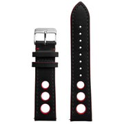 Xeric 20mm Horween Leather Rally Black Red Strap Silver Buckle