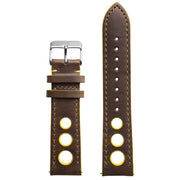 Xeric 24mm Horween Leather Rally Brown Yellow Strap Silver Buckle