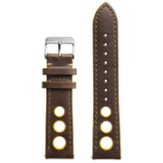 Xeric 22mm Horween Leather Rally Brown Yellow Strap Silver Buckle