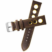 Xeric 22mm Horween Leather Rally Brown Yellow Strap Silver Buckle